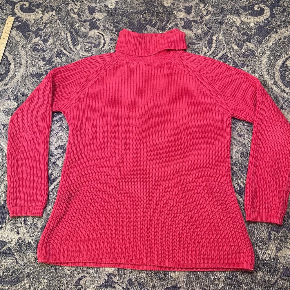 Eddie Bauer Red Turtleneck Thick Cable Knit Sweater Womens Size Small